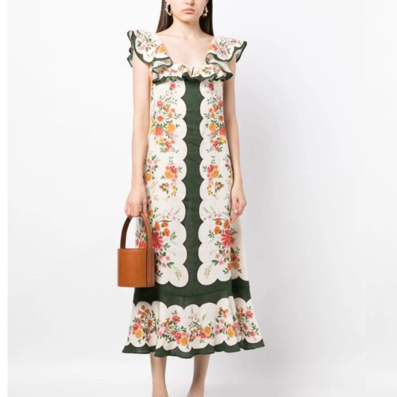 ALEMAIS Elisabetta Ruffle Linen Midi Dress NWT - Picture 1 of 5